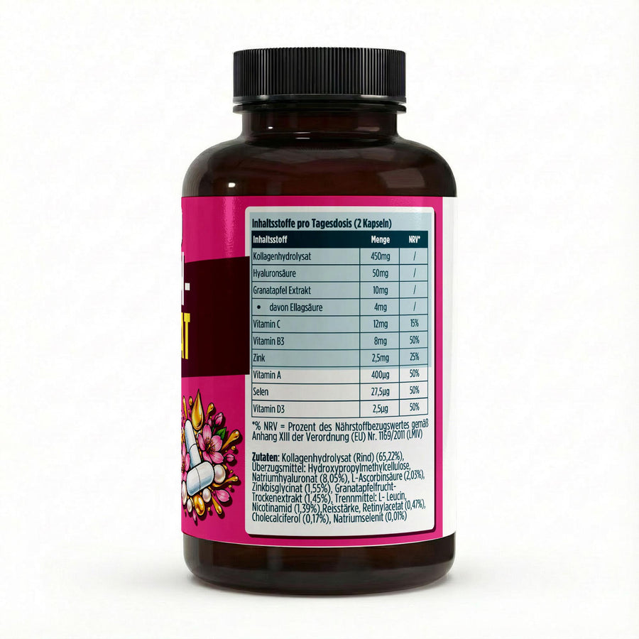 Premium Kollagenhydrolysat PLUS (3000-5000 DA) - 180 Kapseln – Fit-Inn Remix-Etikett (Rückseite mit Etikett)