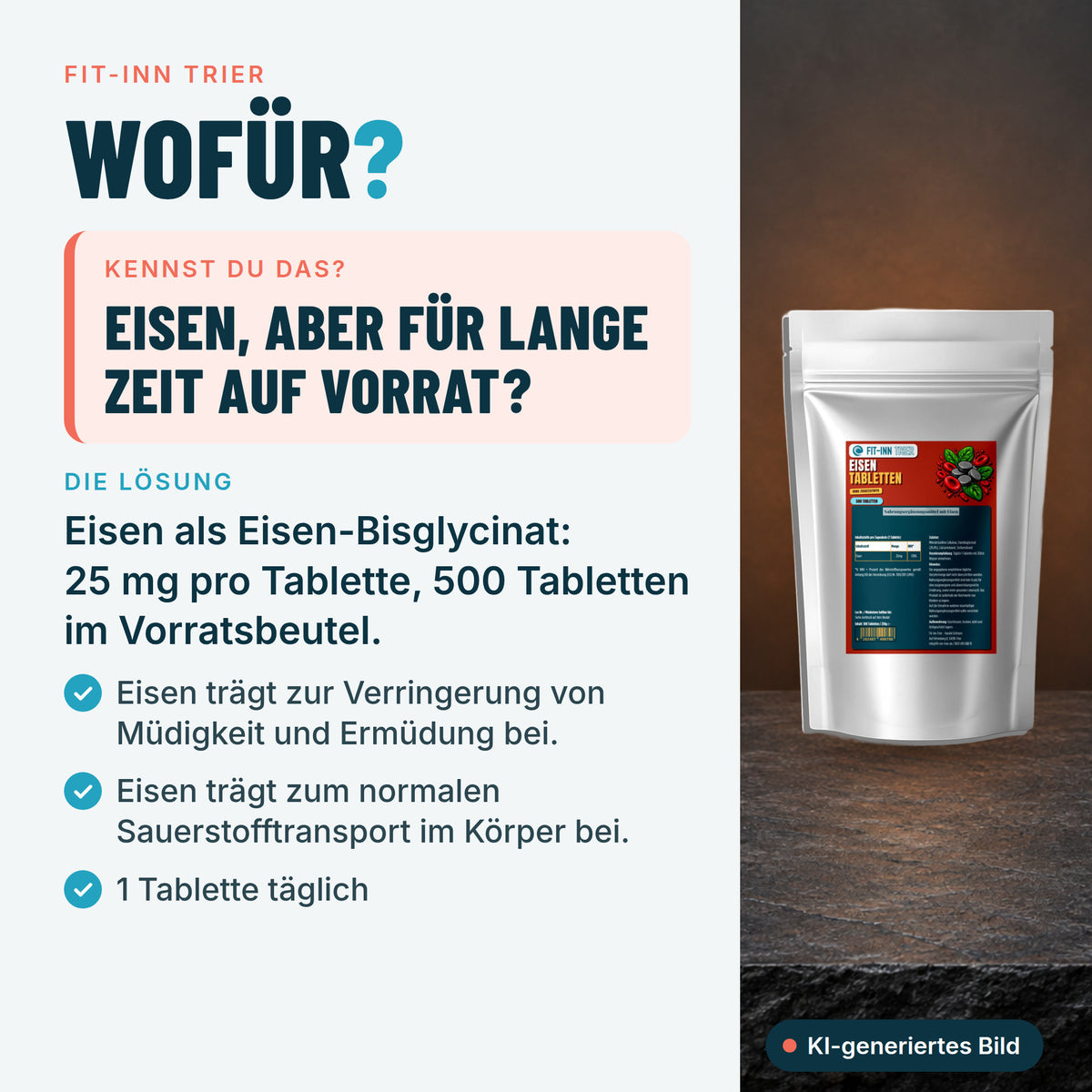 25mg Eisen Bisglycinat - 500 Tabletten – Wofür?