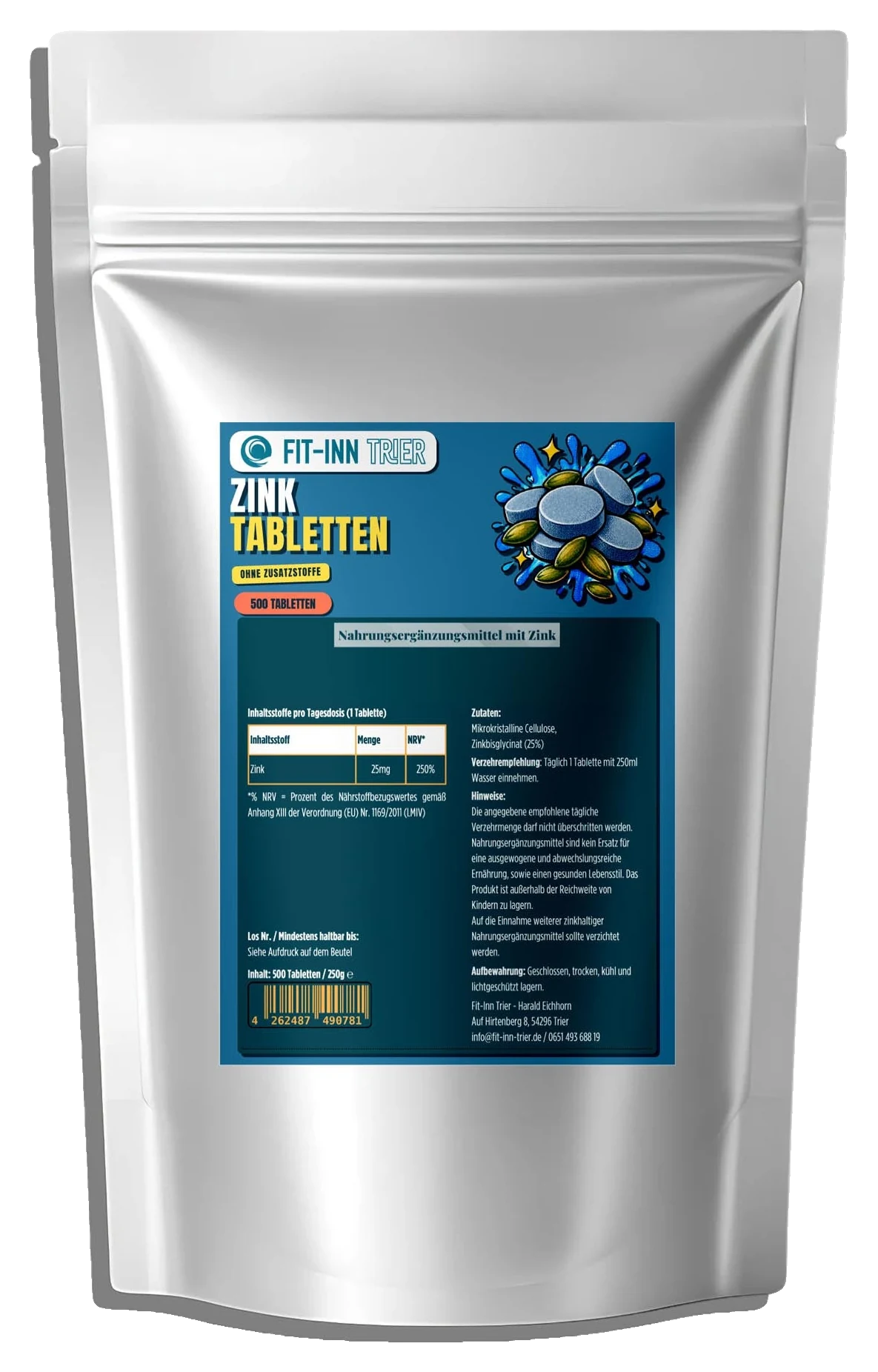 25mg Zink Bisglycinat - 500 Tabletten – Fit-Inn Remix-Etikett