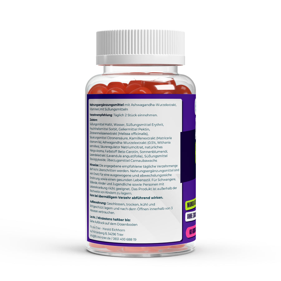 Ashwagandha + Vitamin B6 Gummies - 60 Stk. – Fit-Inn Remix-Etikett (Rückseite mit Etikett)