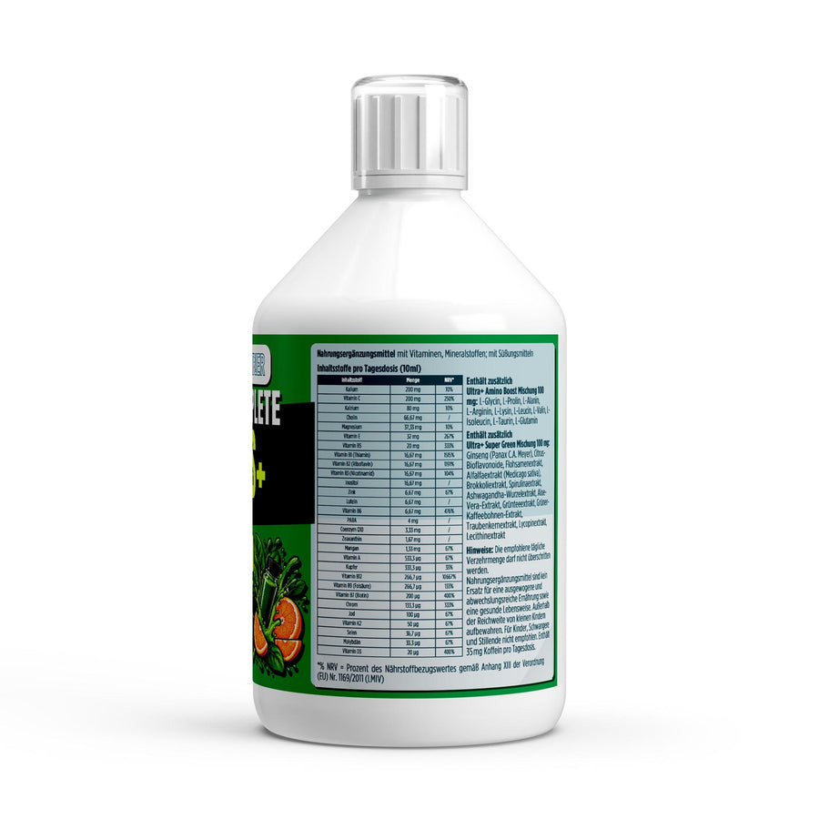Vita Complete PLUS+ 50 vegane Shots - Fresh Orange - 500ml – Fit-Inn Remix-Etikett (Rückseite mit Etikett)