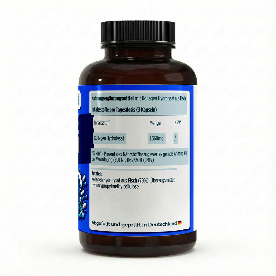 Marine Kollagen Peptide (2000-5000 DA) - 120 Kapseln – Fit-Inn Remix-Etikett (Rückseite mit Etikett)