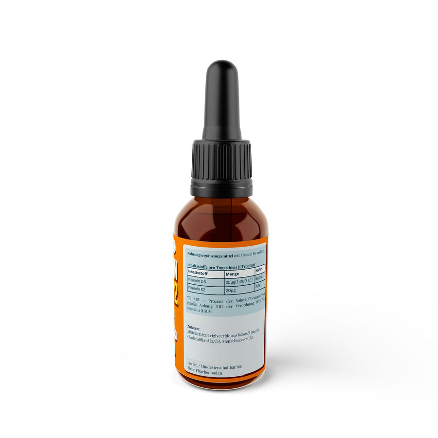 Vitamin D3 + K2 - 1.000 Tropfen (1.000 I.E.) - 50ml – Fit-Inn Remix-Etikett (Rückseite mit Etikett)