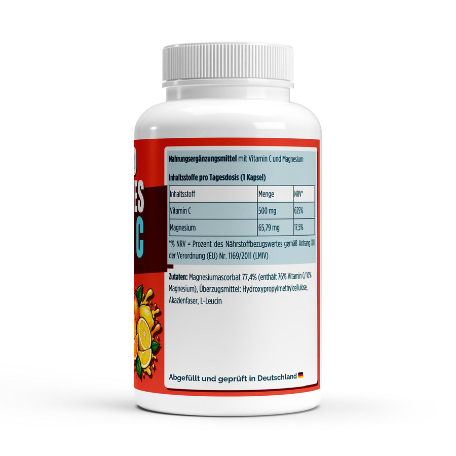 Gepuffertes Vitamin C 500mg - 240 Kapseln – Fit-Inn Remix-Etikett (Rückseite mit Etikett)
