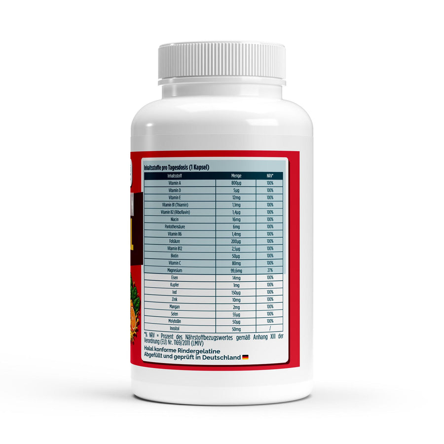 Multivitamin und Mineral Komplex - 120 Softgels – Fit-Inn Remix-Etikett (Rückseite mit Etikett)