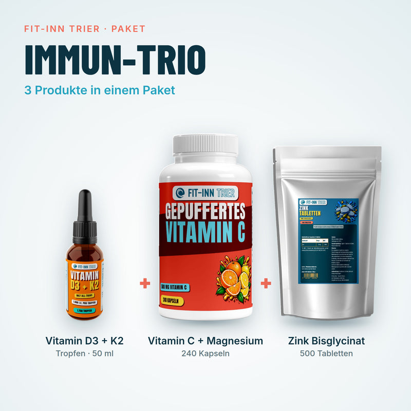Immun-Trio: Vitamin D3+K2, Vitamin C + Magnesium, Zink