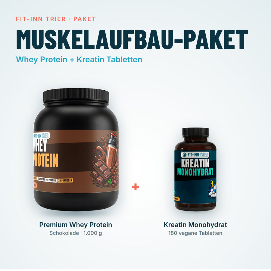 Muskelaufbau-Paket – Whey Schokolade + Kreatin Tabletten