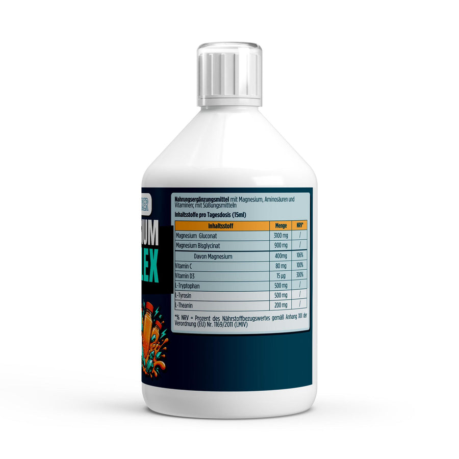Magnesium Komplex Shots Plus+ - 500ml – Fit-Inn Remix-Etikett (Rückseite mit Etikett)