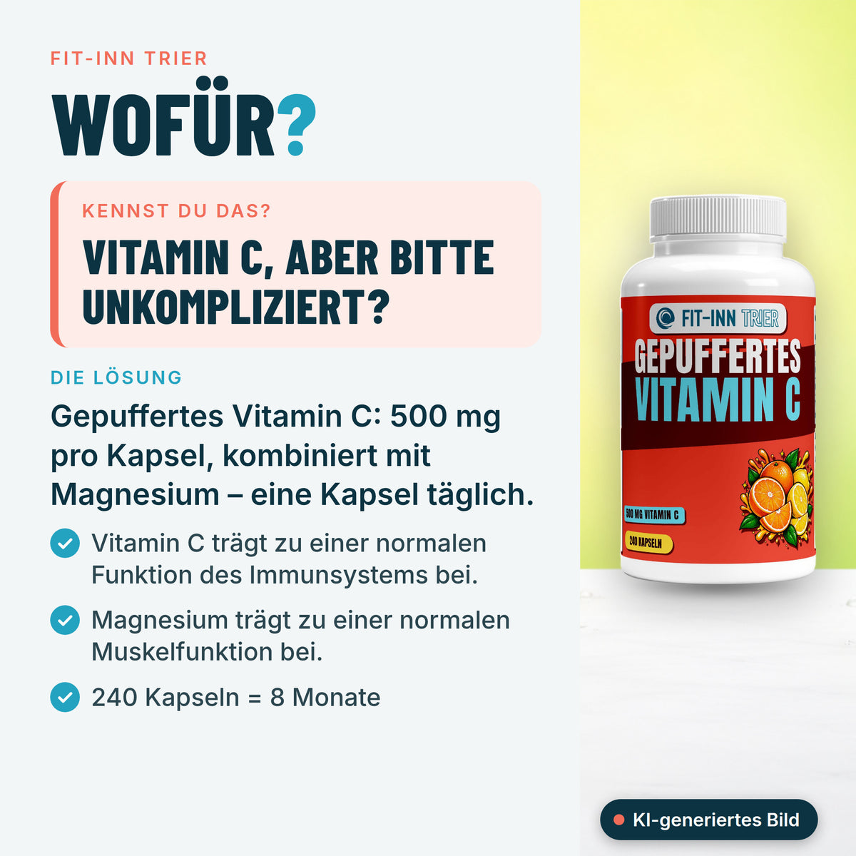 Gepuffertes Vitamin C 500mg + Magnesium - 240 Kapseln – Wofür?