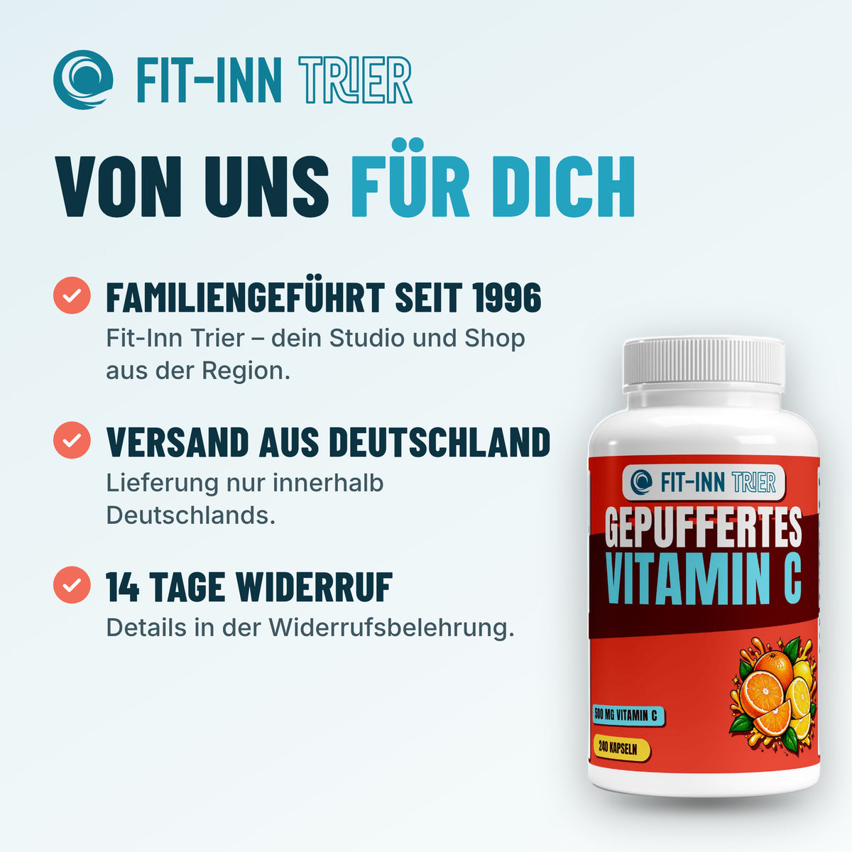 Gepuffertes Vitamin C 500mg + Magnesium - 240 Kapseln – Von uns für dich