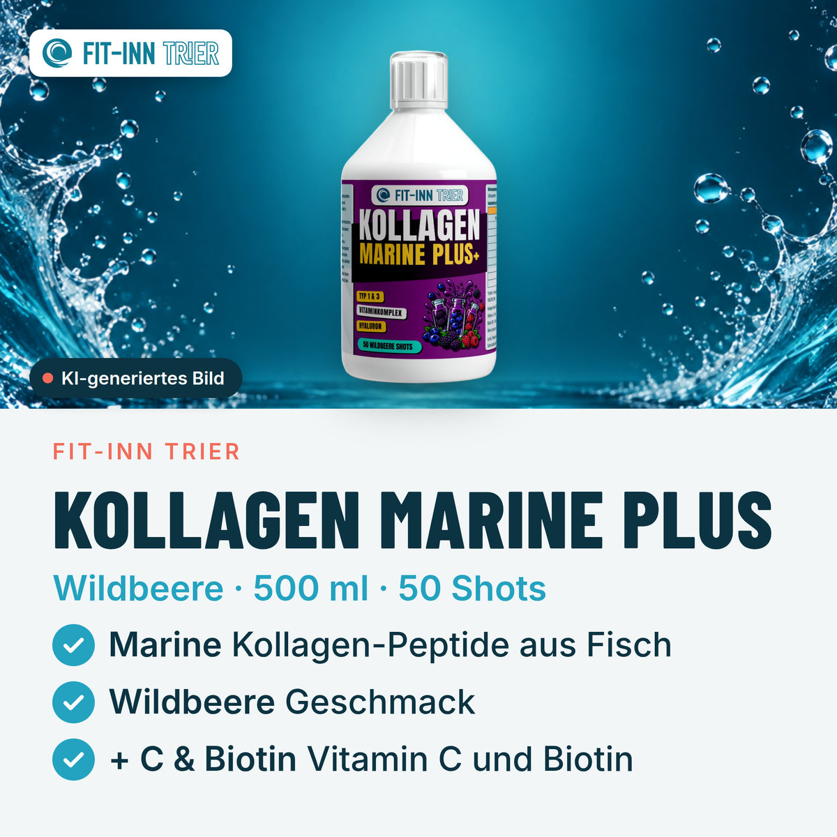 Kollagen Marine Plus (1500 DA) + - 50 Shots - Wildbeere - 500ml – Vorgestellt