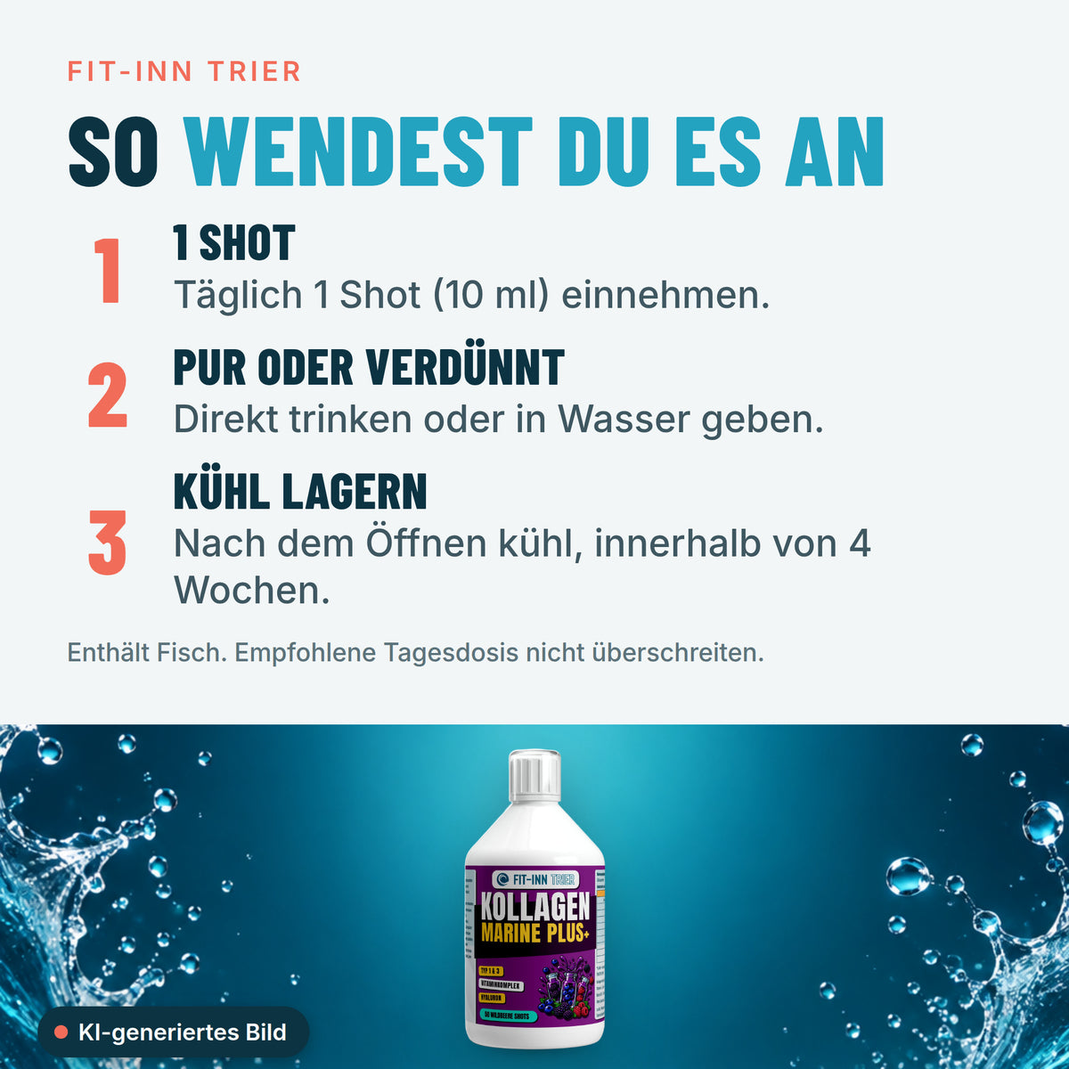 Kollagen Marine Plus (1500 DA) + - 50 Shots - Wildbeere - 500ml – So wendest du es an