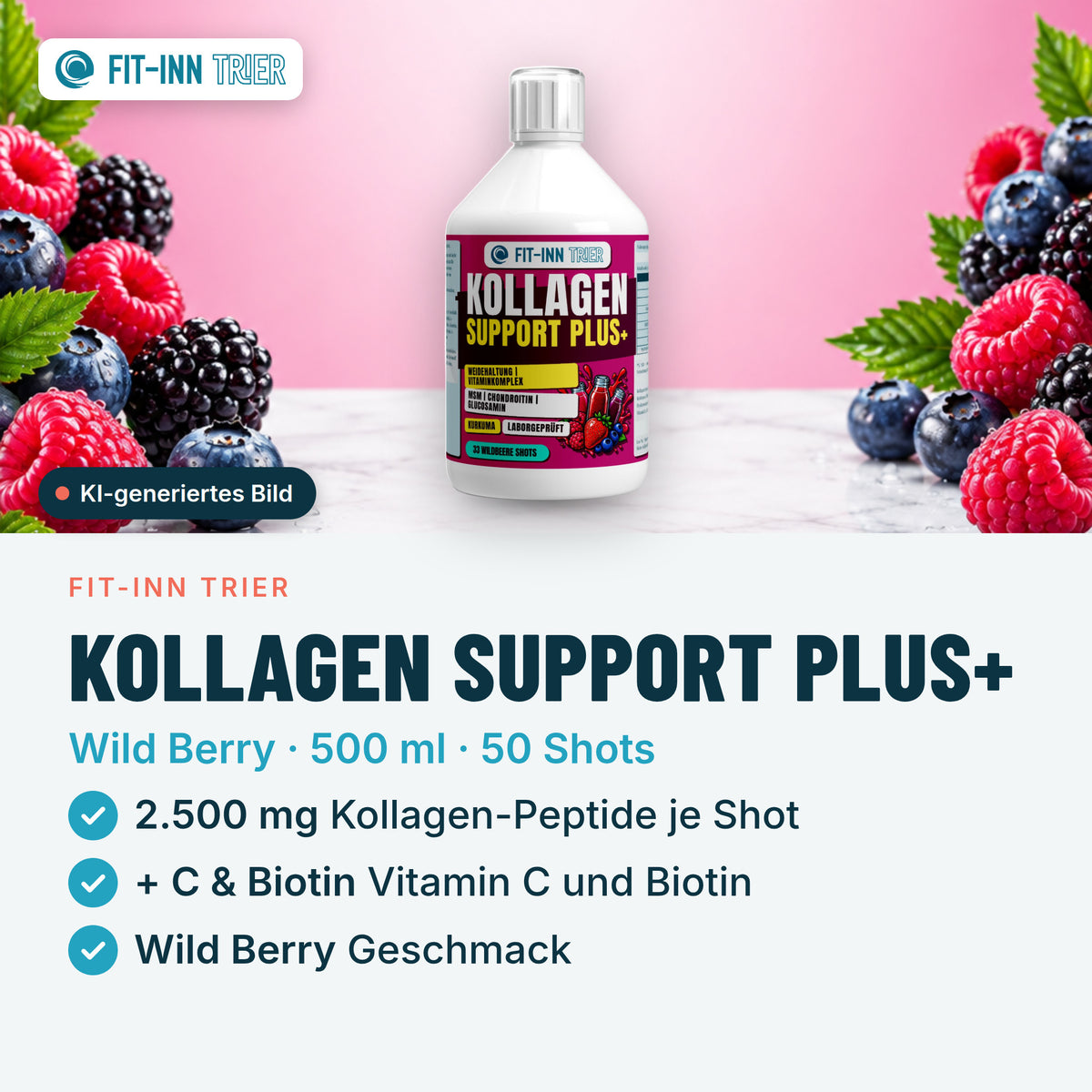 Kollagen Support PLUS+ Shots (1500 DA) - Wild Berry - 500ml – Vorgestellt
