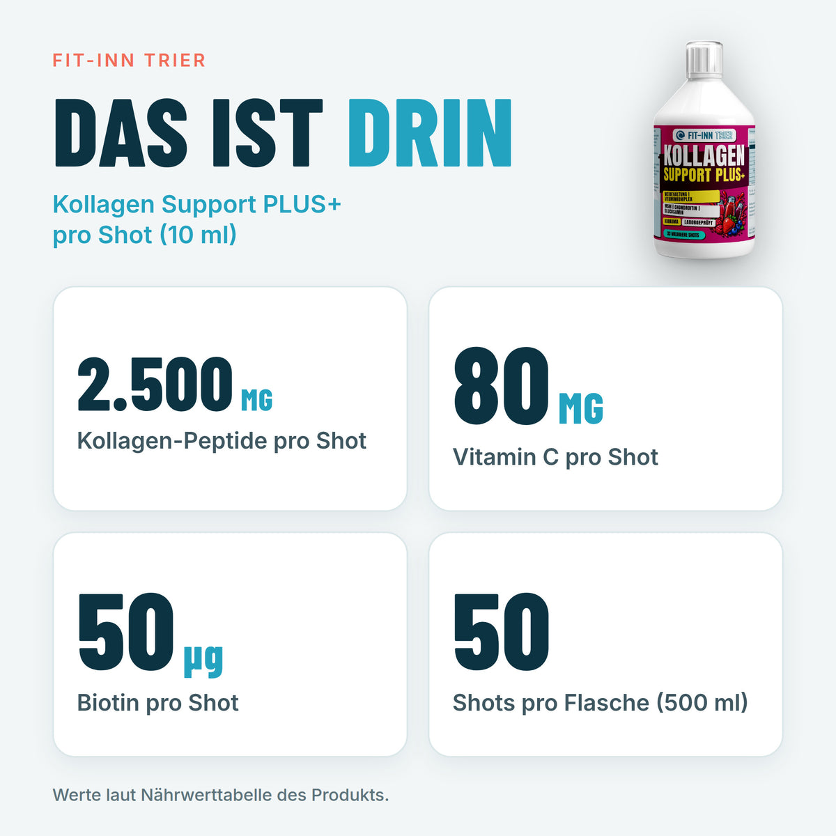 Kollagen Support PLUS+ Shots (1500 DA) - Wild Berry - 500ml – Das ist drin