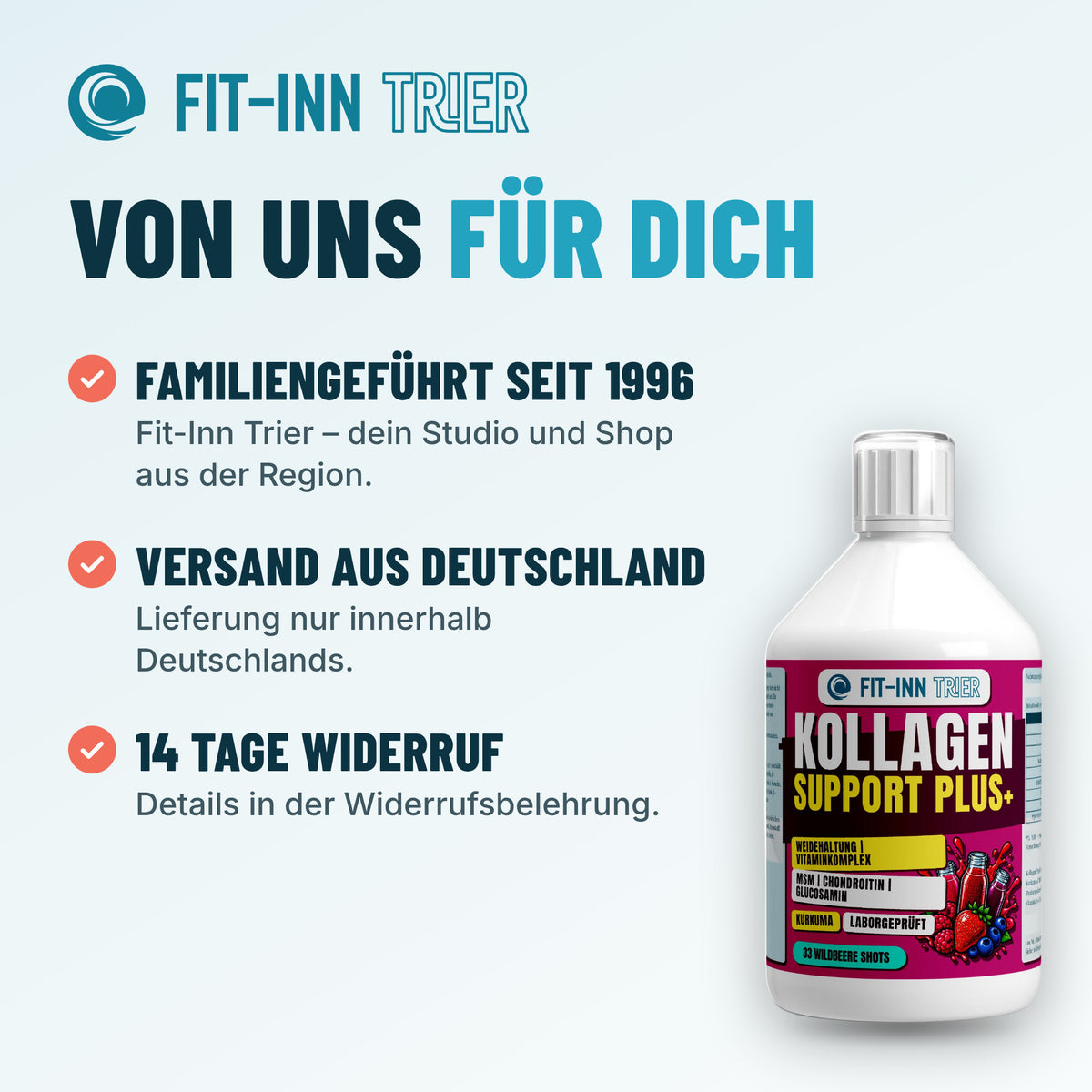 Kollagen Support PLUS+ Shots (1500 DA) - Wild Berry - 500ml – Von uns für dich