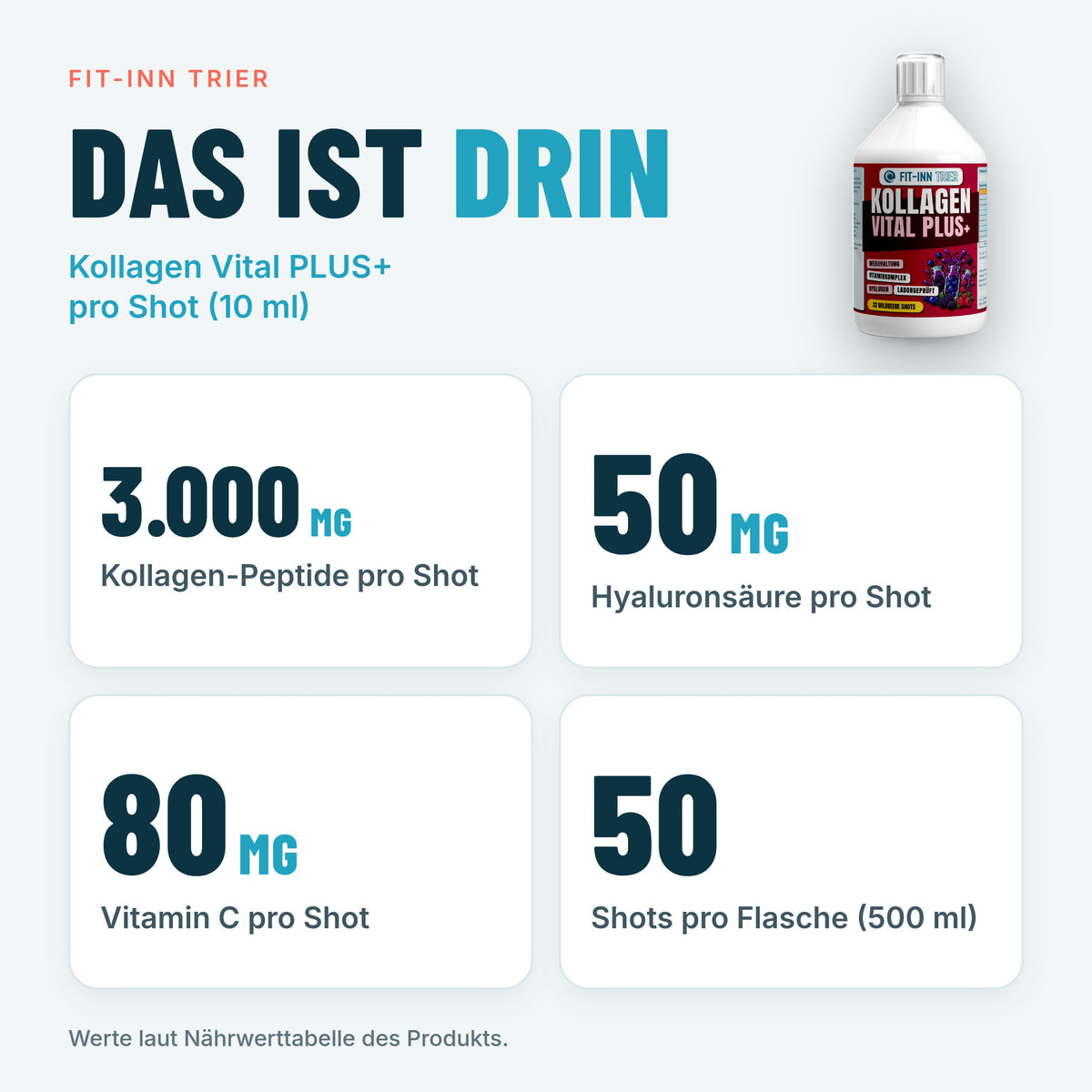 Kollagen Vital PLUS+ Shots (1500 DA) - Wild Berry - 500ml – Das ist drin