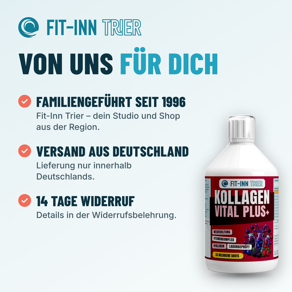 Kollagen Vital PLUS+ Shots (1500 DA) - Wild Berry - 500ml – Von uns für dich