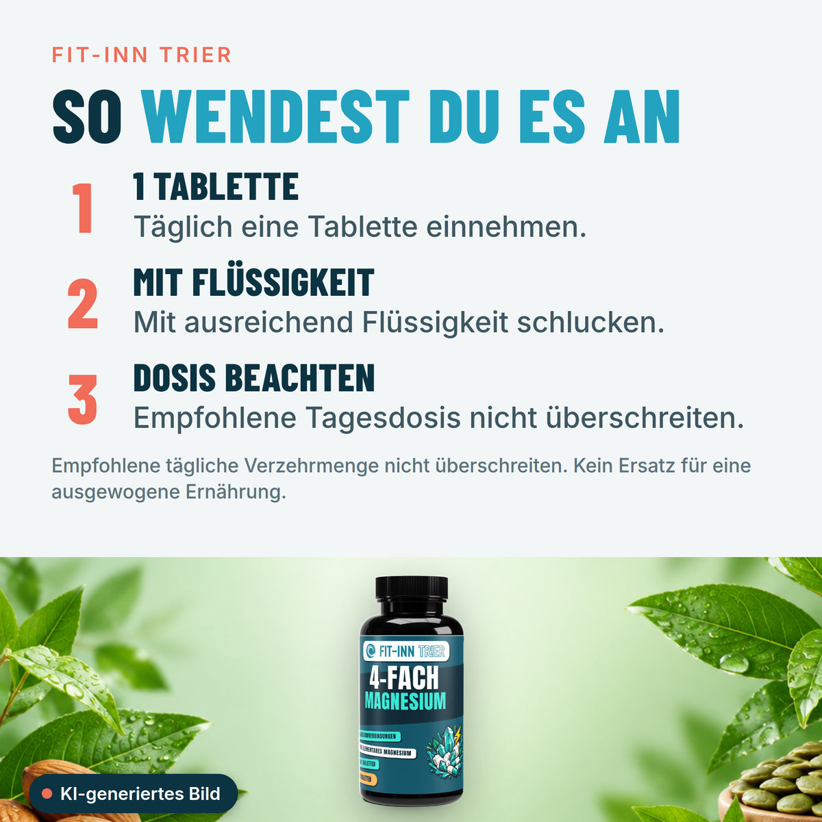 Magnesium 4fach Komplex - 60 vegane Tabletten – So wendest du es an