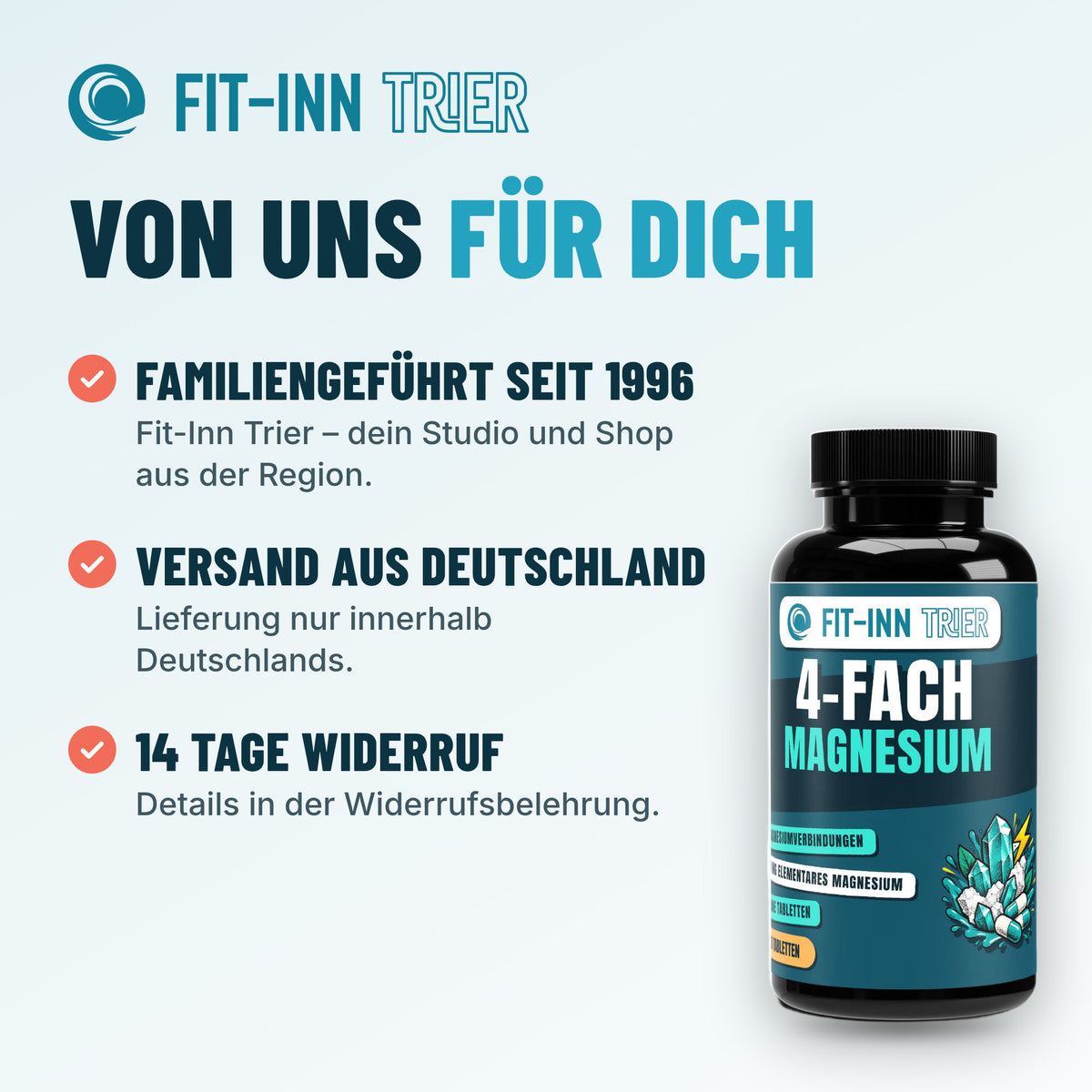 Magnesium 4fach Komplex - 60 vegane Tabletten – Von uns für dich