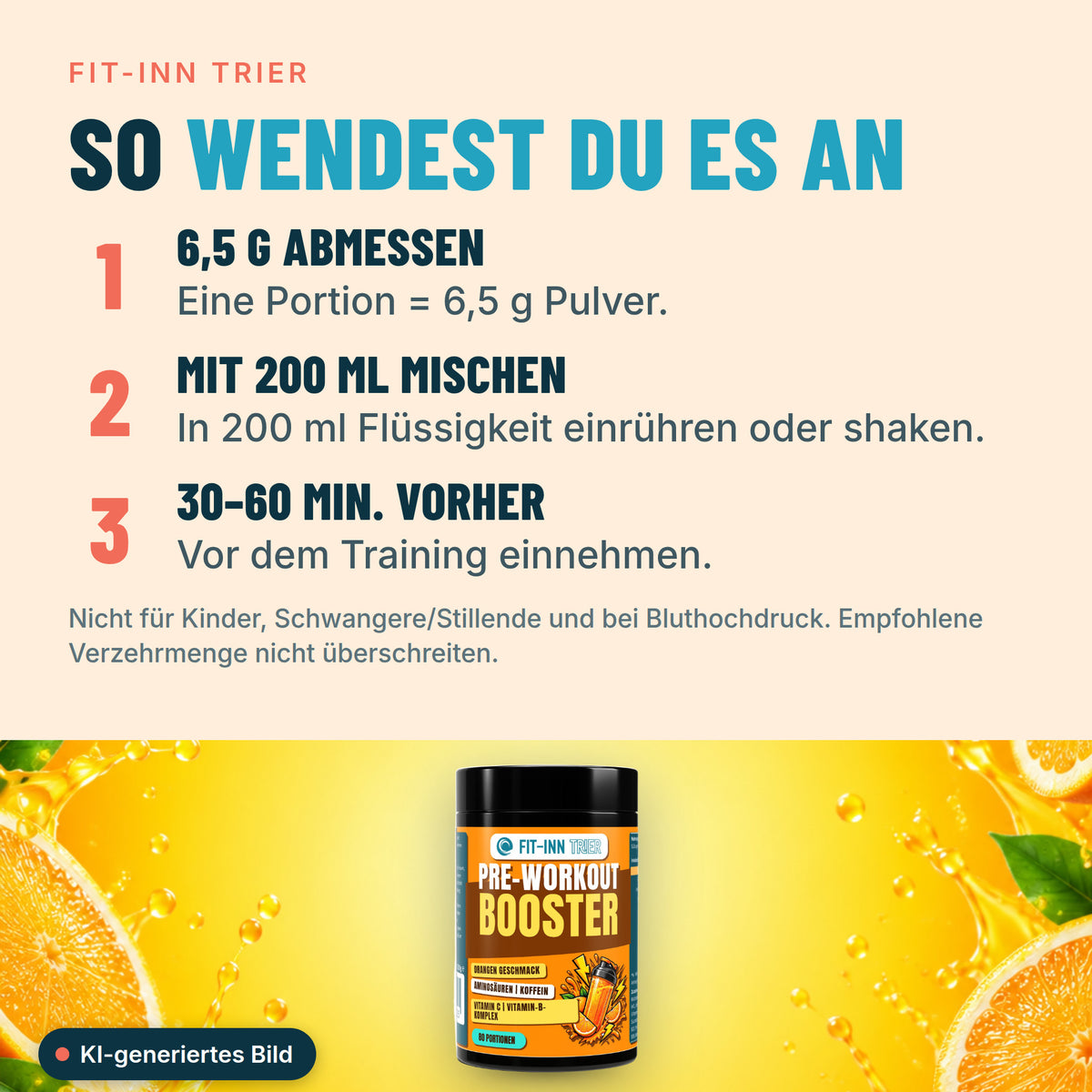 Pre-Workout Booster - 520g – Orange – Anwendung
