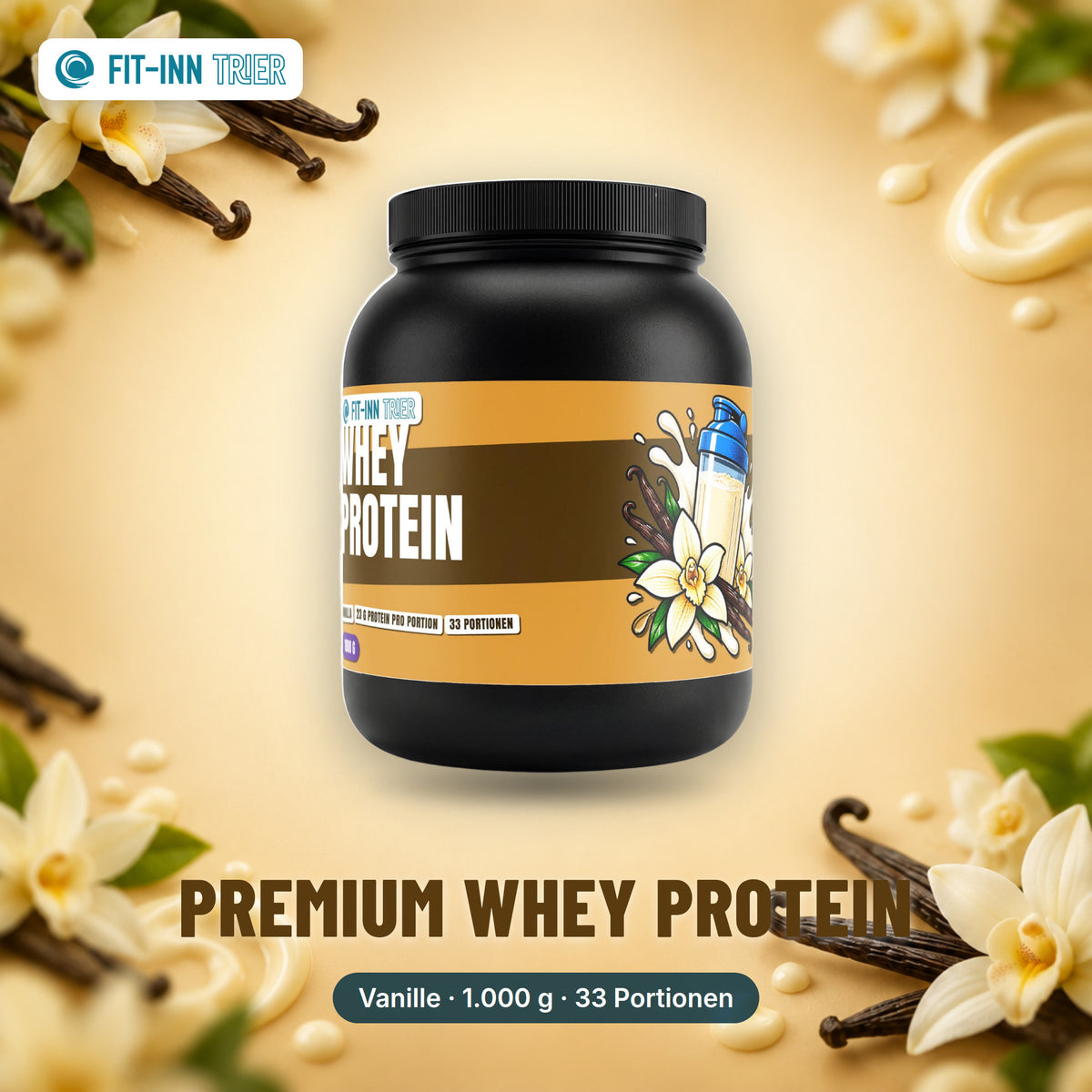 Premium Whey Protein / Eiweiß · 1.000 g – Produktbild Sorte Vanille