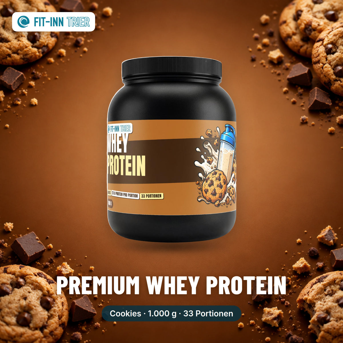 Premium Whey Protein / Eiweiß · 1.000 g – Produktbild Sorte Cookies