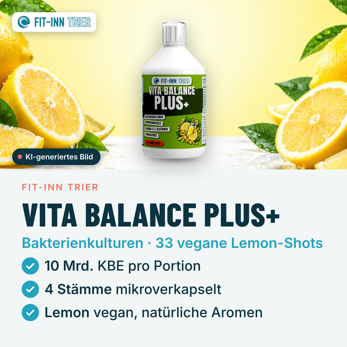 Vita Balance PLUS+  Bakterienkulturen - 33 vegane Lemon Shots - 500ml – Vorgestellt