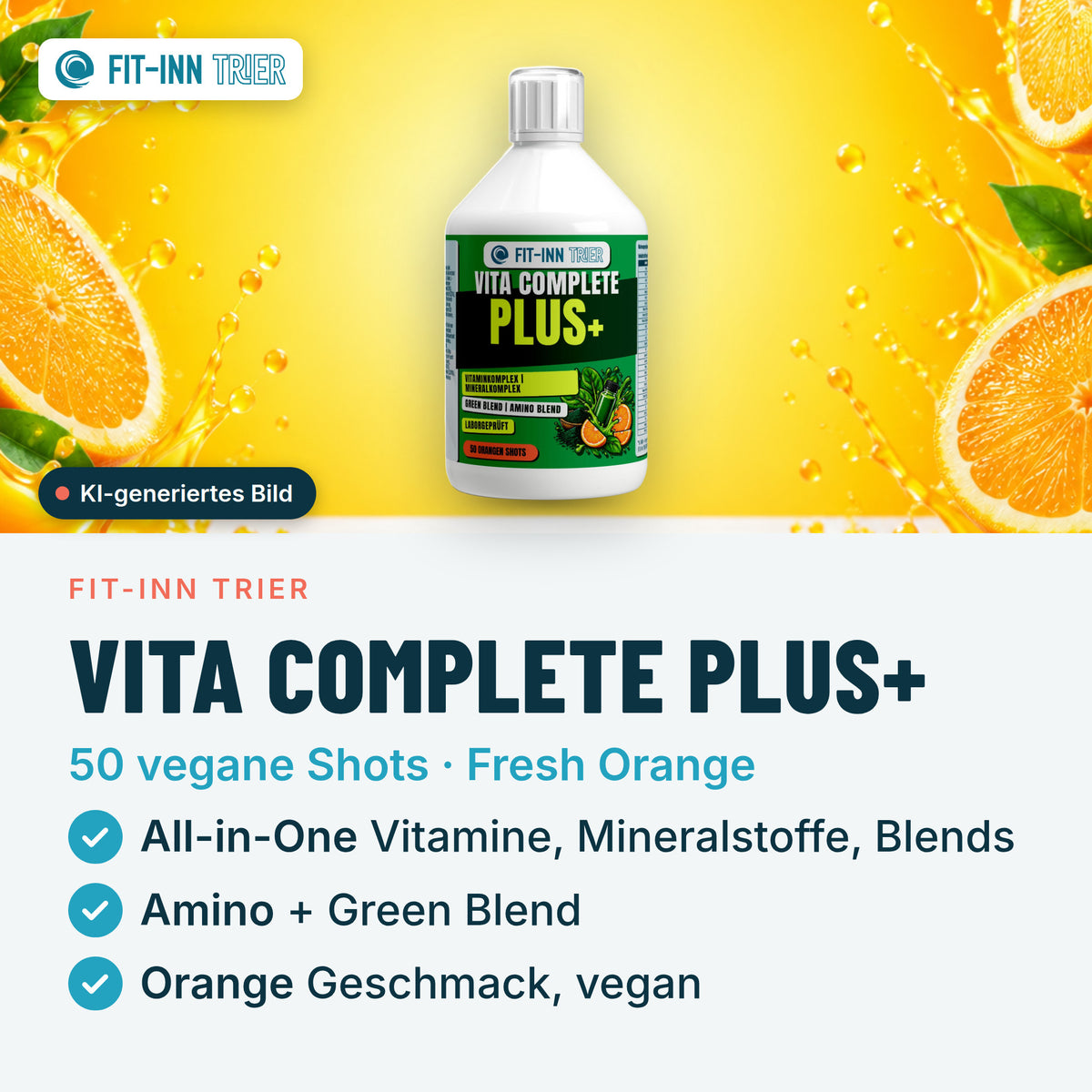 Vita Complete PLUS+ 50 vegane Shots - Fresh Orange - 500ml – Vorgestellt