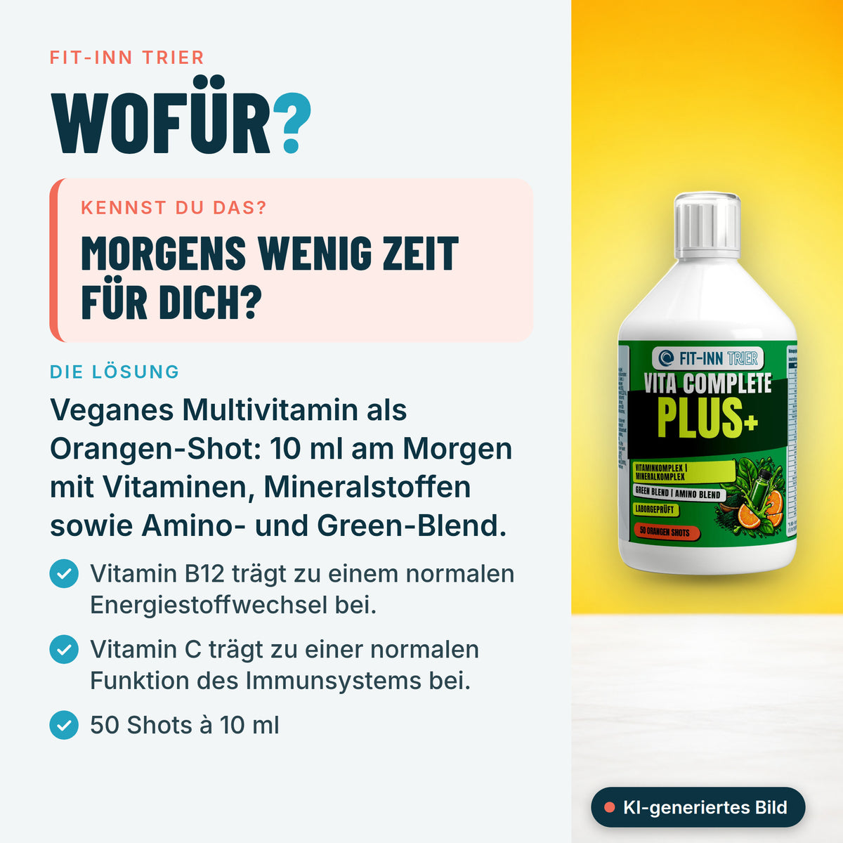 Vita Complete PLUS+ 50 vegane Shots - Fresh Orange - 500ml – Wofür?