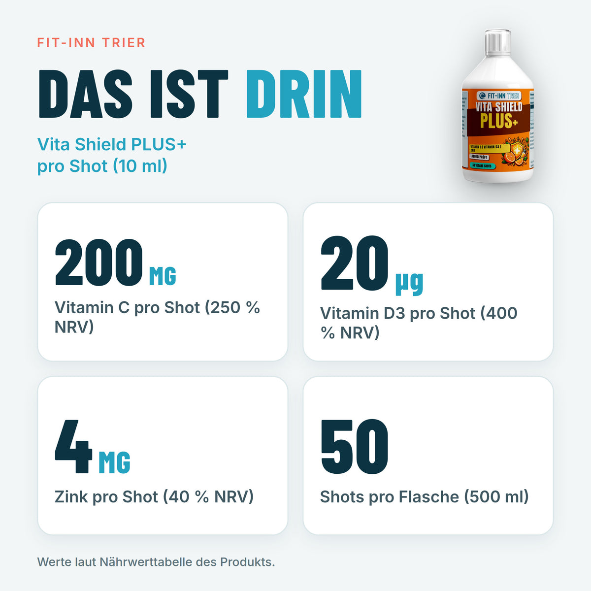 Vita Shield PLUS+ Shots - Fresh Orange - 500ml – Das ist drin