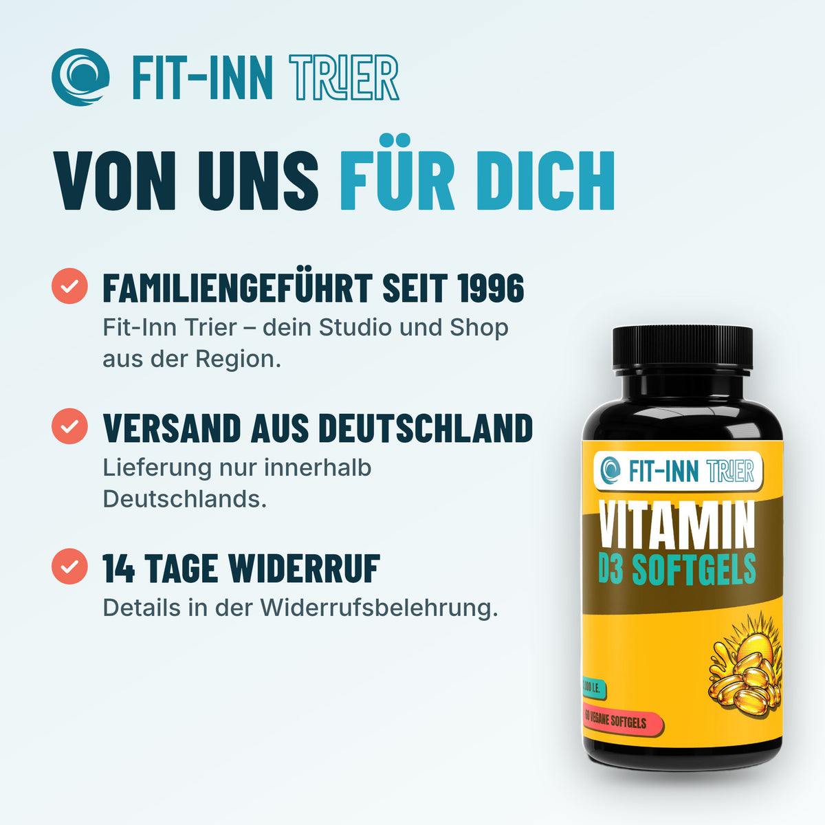 Vitamin D3 3.000 I.E - 60 vegane Softgels – Von uns für dich