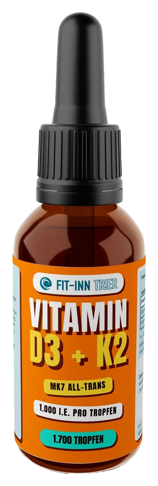 Vitamin D3 + K2 - 1.000 Tropfen (1.000 I.E.) - 50ml – Fit-Inn Remix-Etikett
