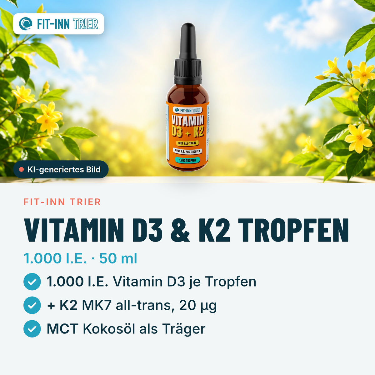 Vitamin D3 + K2 - 1.700 Tropfen (1.000 I.E.) - 50ml – Vorgestellt