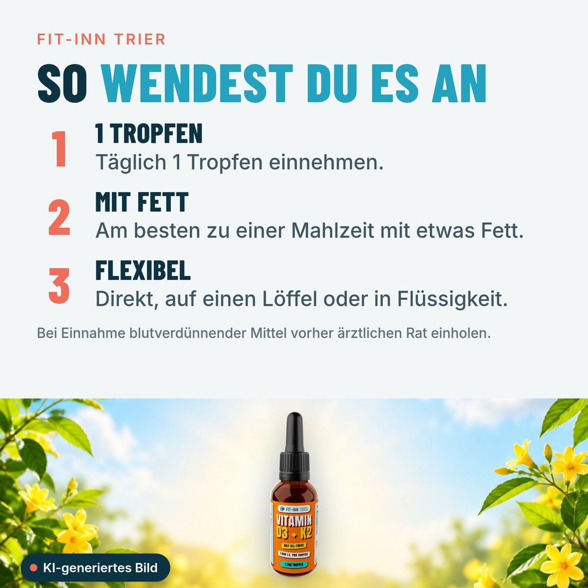 Vitamin D3 + K2 - 1.700 Tropfen (1.000 I.E.) - 50ml – So wendest du es an
