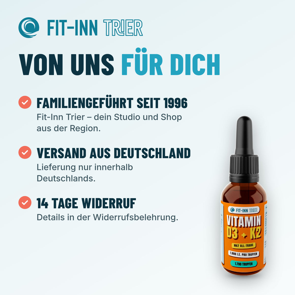 Vitamin D3 + K2 - 1.700 Tropfen (1.000 I.E.) - 50ml – Von uns für dich